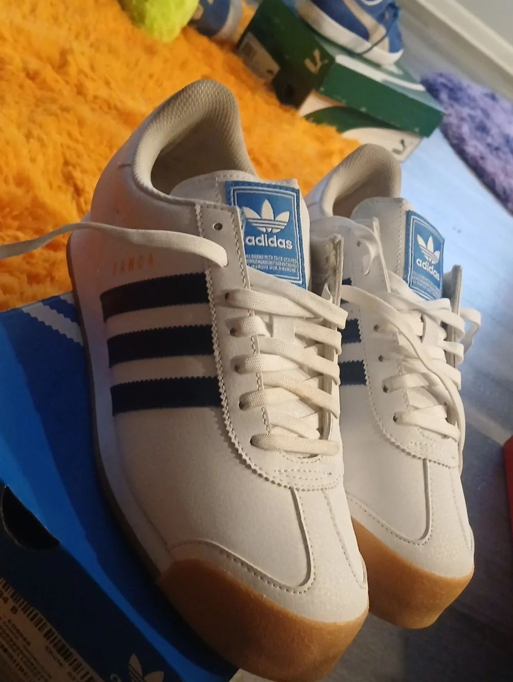 adidas MenWhite and Blue Gazelle-Style Sneakers